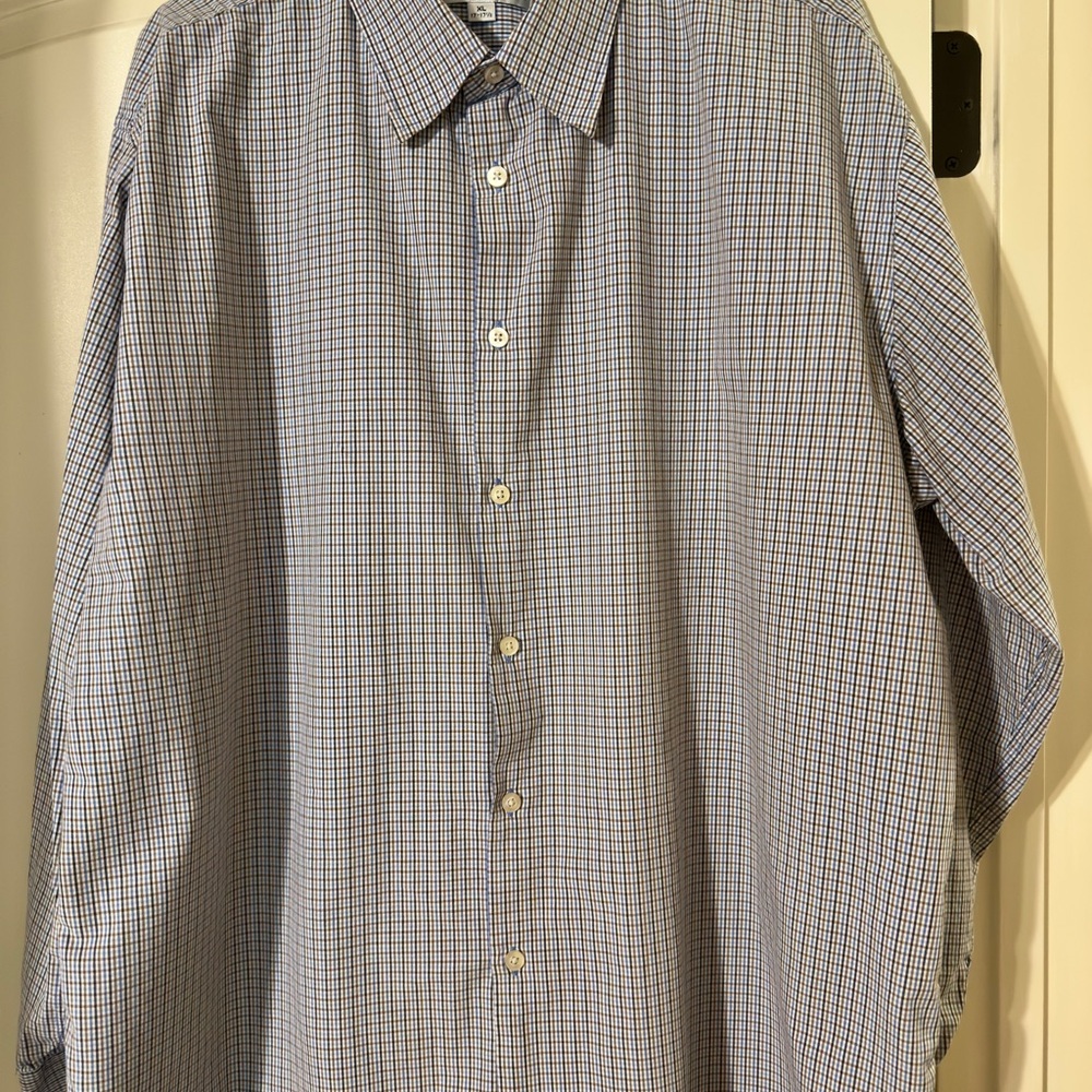 Geoffrey Beene Men's Blue and White Plaid Shirt